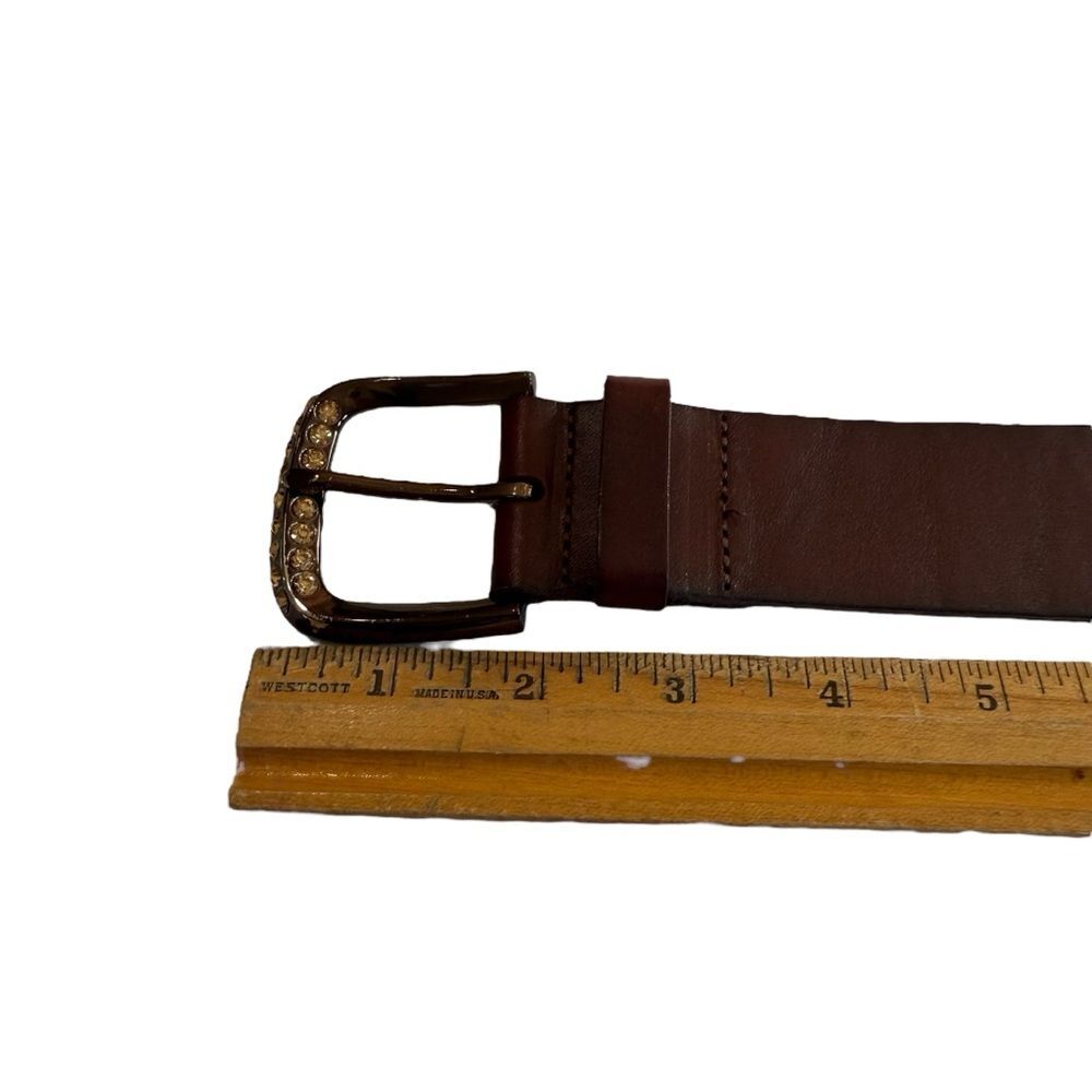 Fossil Brown Leather Belt Rhinestone Buckle Sz M - Picture 8 of 16
